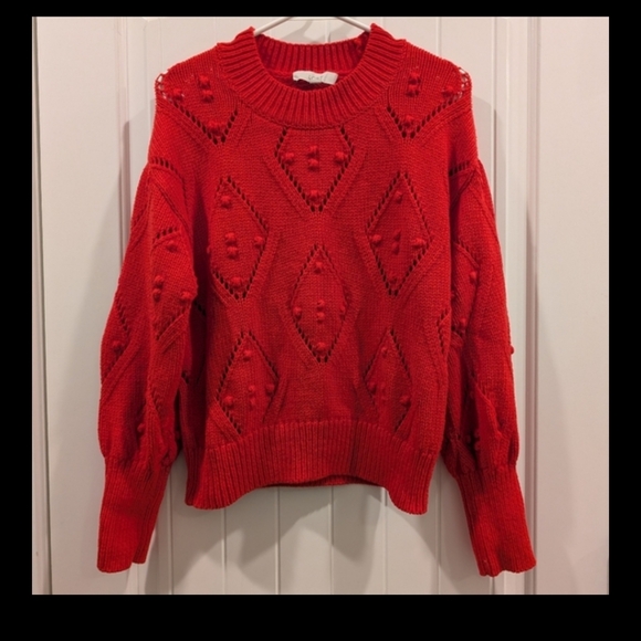 LOFT Vibrant Red Diamond Knit Sweater - Picture 5 of 5